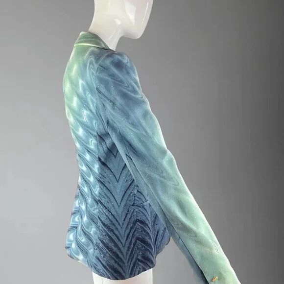 Roberto Cavalli Vintage SS2001 Collection Teal Gold Cupro Denim Blazer RARE - Picture 4 of 14
